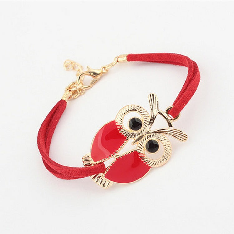 Leather rope color owl bracelet - Amazhona 