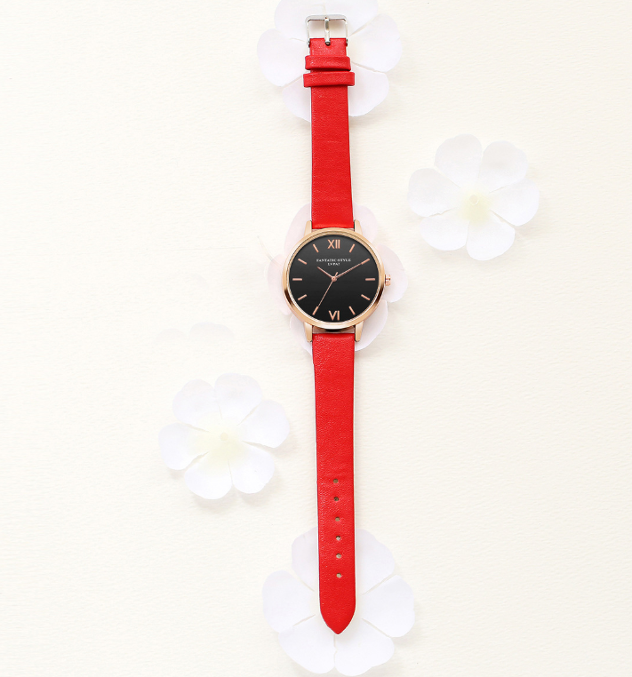 PU leather strap rose gold fashion casual fashion watch ladies black dial watch female models - Amazhona 