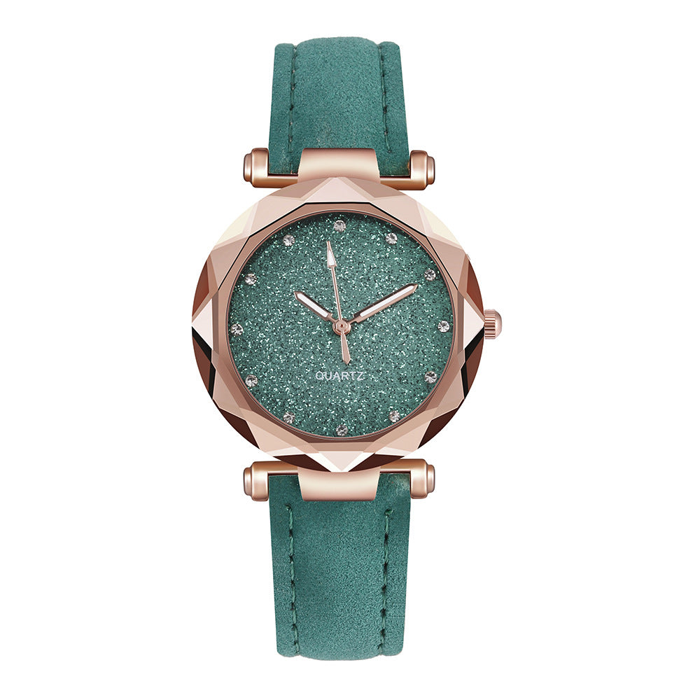 Casual Women Romantic Starry Sky Wrist Watch Leather Rhinestone Designer Ladies Clock - Amazhona 