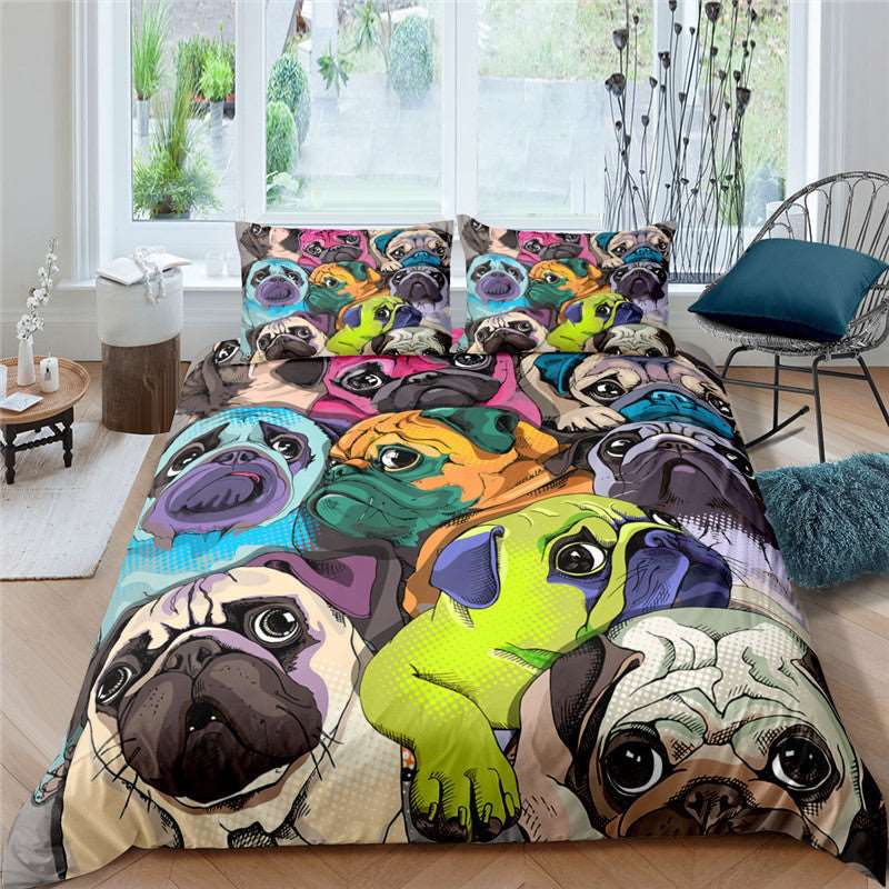 3D Pug Digital Printing Bedding Set - Amazhona 