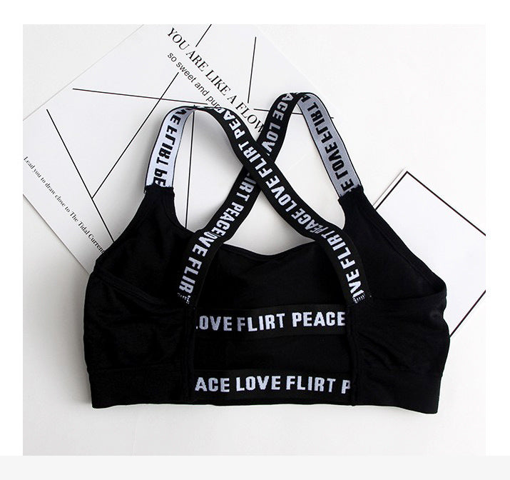 Women's Sports Bra Top Fitness Letters Yoga Bra Cup Advertising Black White Running Yoga Gym Fitness Top Short Female Push Up Sports Bra - Amazhona 