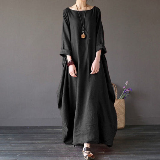 Oversized cotton and linen maxi dress - Amazhona 