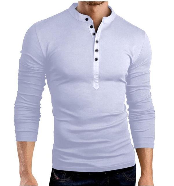 Solid color fashion big V-neck long-sleeved slim T-shirt bottoming shirt - Amazhona 