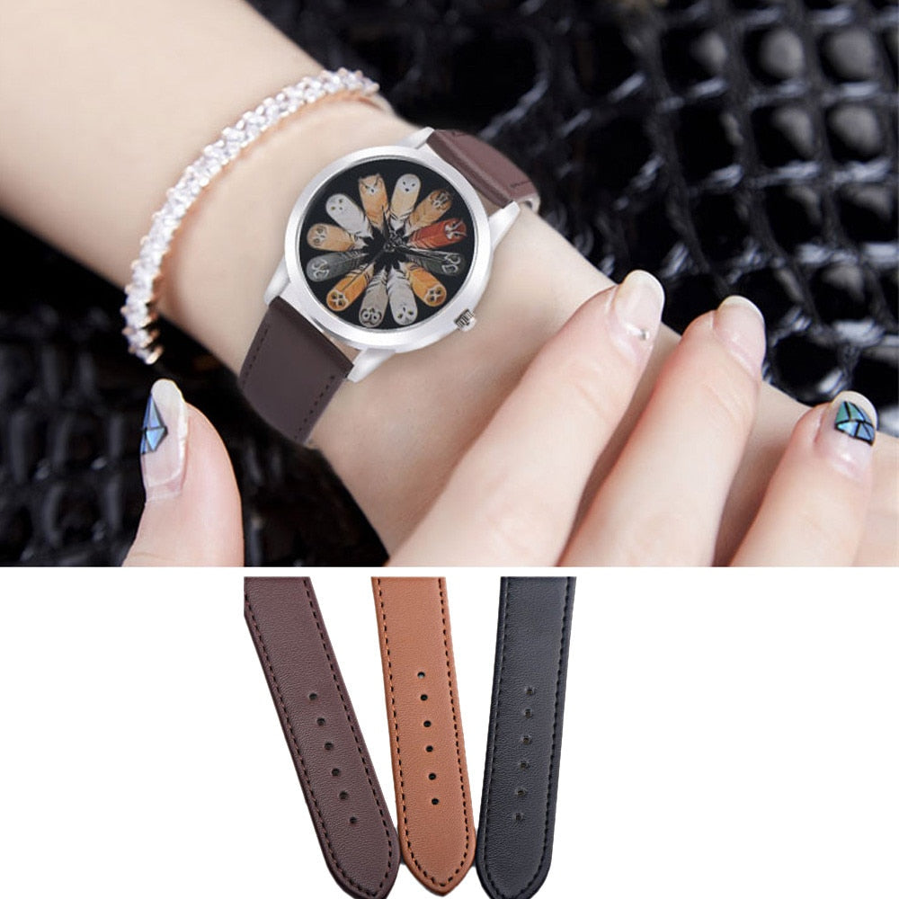 Fashion Student Quartz Cute Owl Feather Watch - Amazhona 