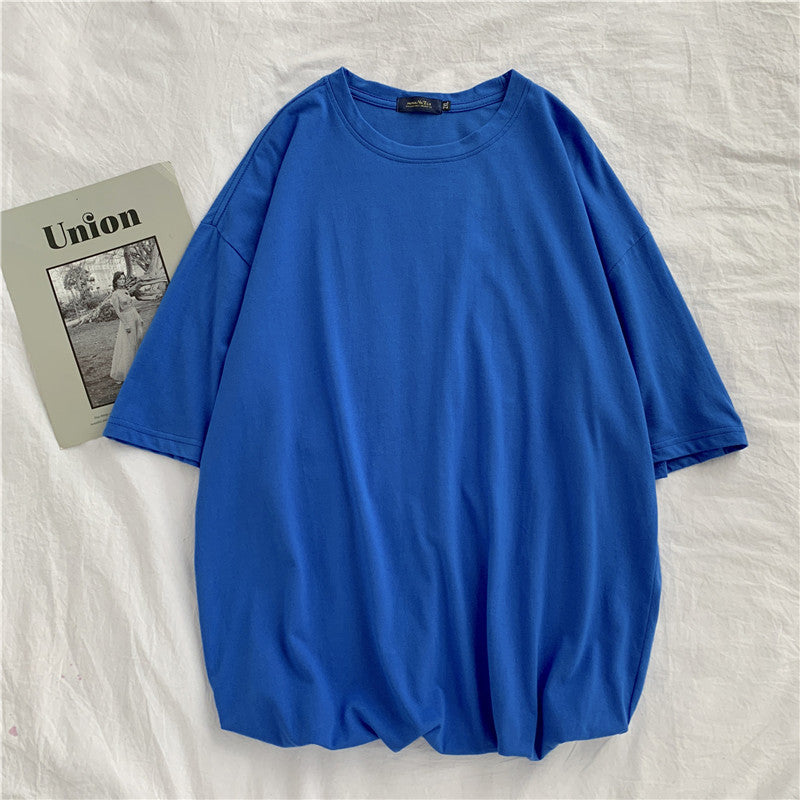 Loose solid color short sleeve T-shirt - Amazhona 