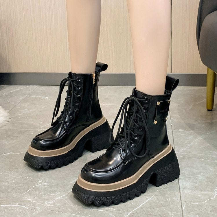 Women's Fashion Casual Soft Leather Platform Boots - Amazhona 