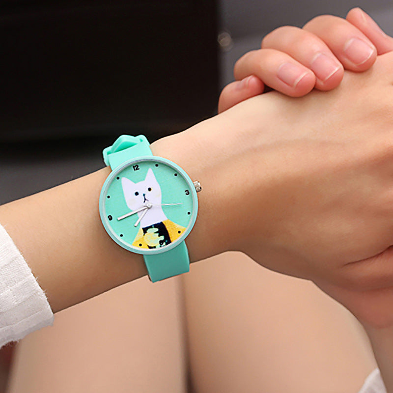 Women's White Cat Silicone Watch - Amazhona 