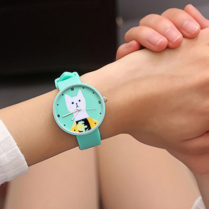 Women's White Cat Silicone Watch - Amazhona 