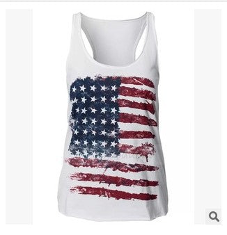 American flag print vest vintage distressed T-shirt top - Amazhona 