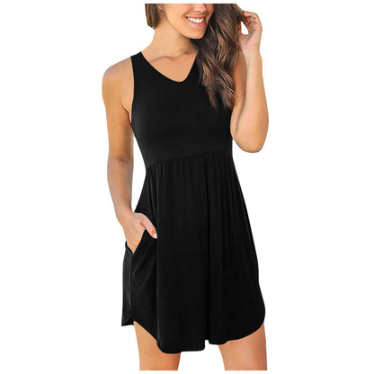 V-neck Knitted High Waisted Vest Dress - Amazhona 