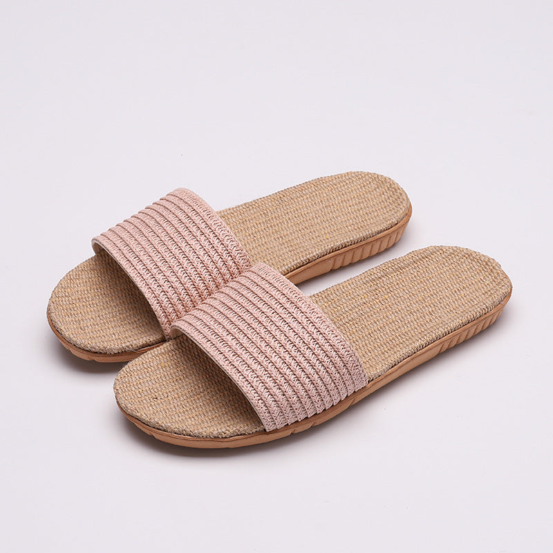 Solid color linen slippers non-slip sandals and slippers - Amazhona 