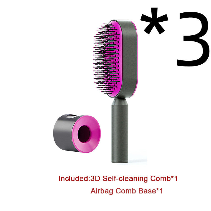 Self Cleaning Hair Brush For Women One-key Cleaning Hair Loss Airbag Massage Scalp Comb Anti-Static Hairbrush - Amazhona 