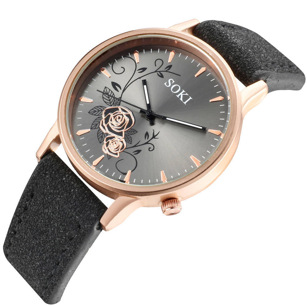 Simple temperament elegant fashion flower trend Korean student belt big dial watch - Amazhona 