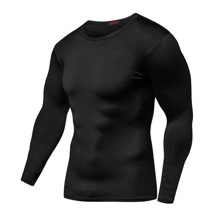 Men's Solid Color Round Neck Sports Long-sleeved Quick-drying Tights - Amazhona 