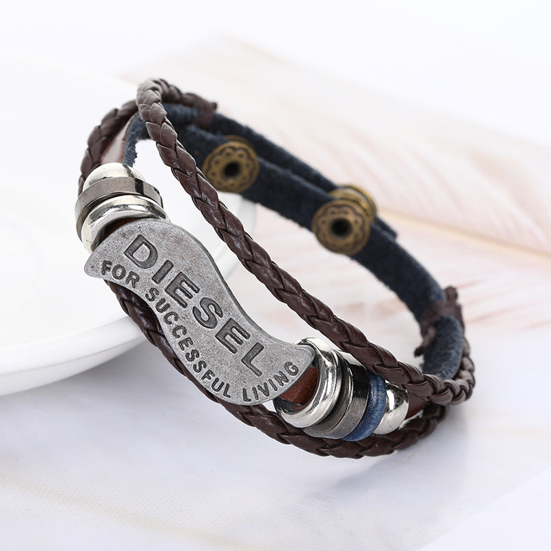 Men's Punk Retro Cowhide Bracelet Multilayer Woven Bracelet - Amazhona 