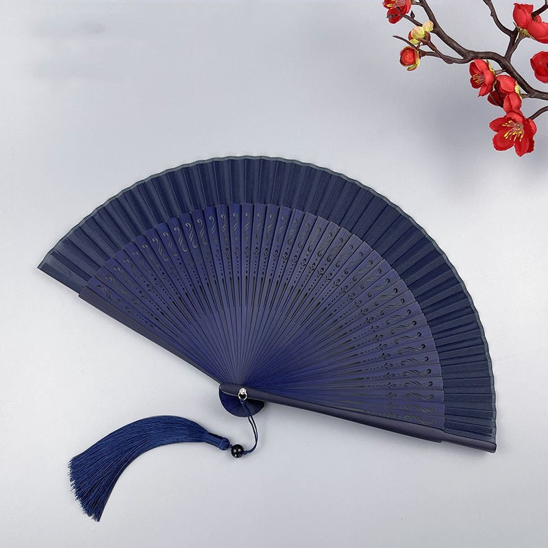 Bamboo Fan With Silk Baking Varnish - Amazhona 