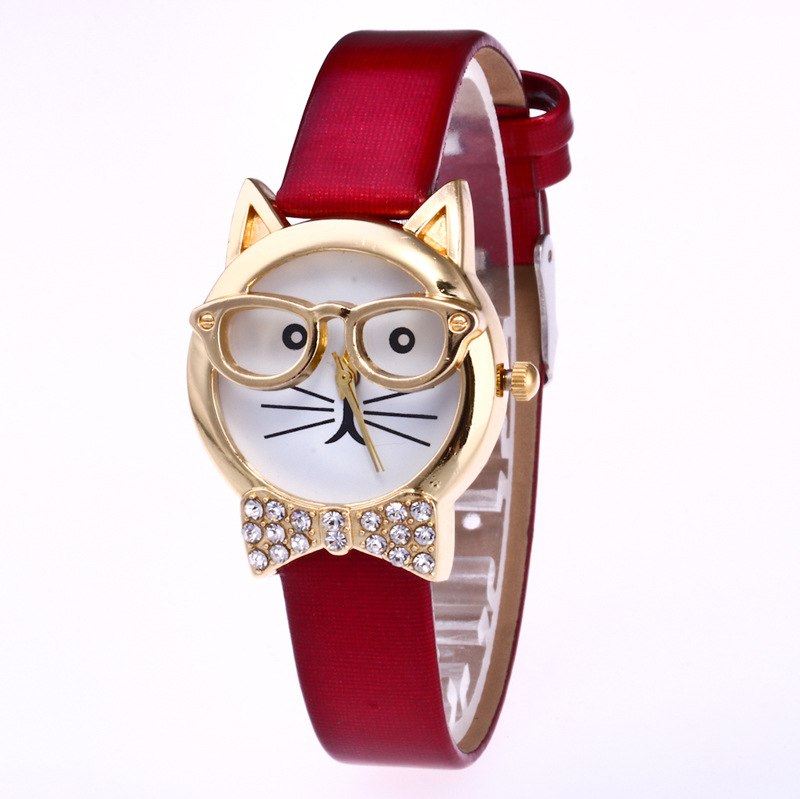 Light board mechanical cat glasses watch cat face small belt children watch cartoon student watch - Amazhona 