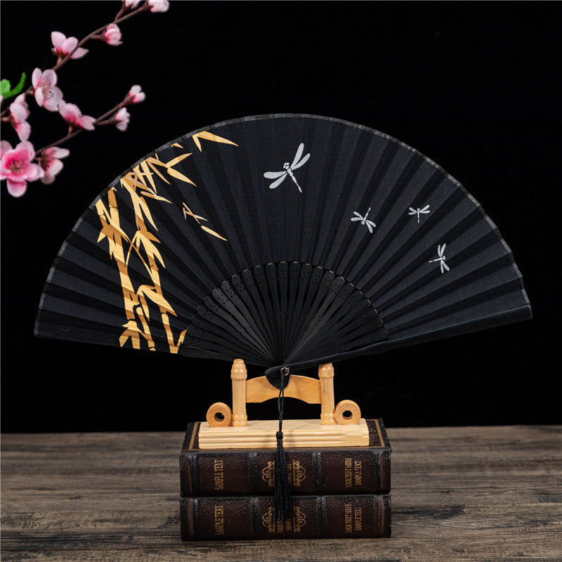 Japanese Style Folding Fan With Bamboo Handle - Amazhona 