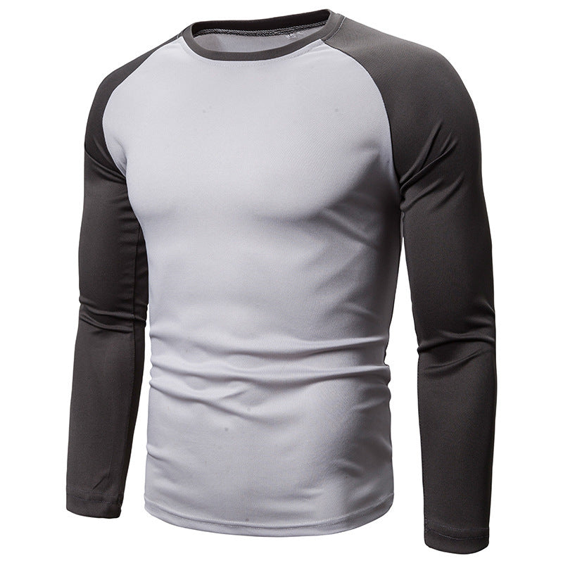 Men's Color-block Long-sleeved Top With Stitching Round Neck - Amazhona 