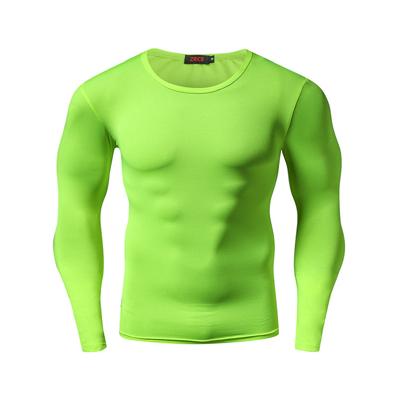 Men's Solid Color Round Neck Sports Long-sleeved Quick-drying Tights - Amazhona 