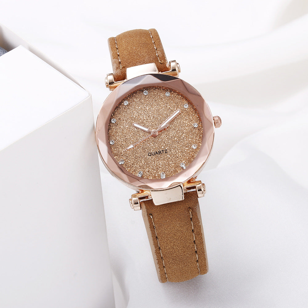 Casual Women Romantic Starry Sky Wrist Watch Leather Rhinestone Designer Ladies Clock - Amazhona 