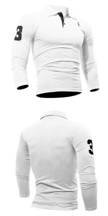 Embroidered Deer Digital Polo Collar Men's Long Sleeve - Amazhona 