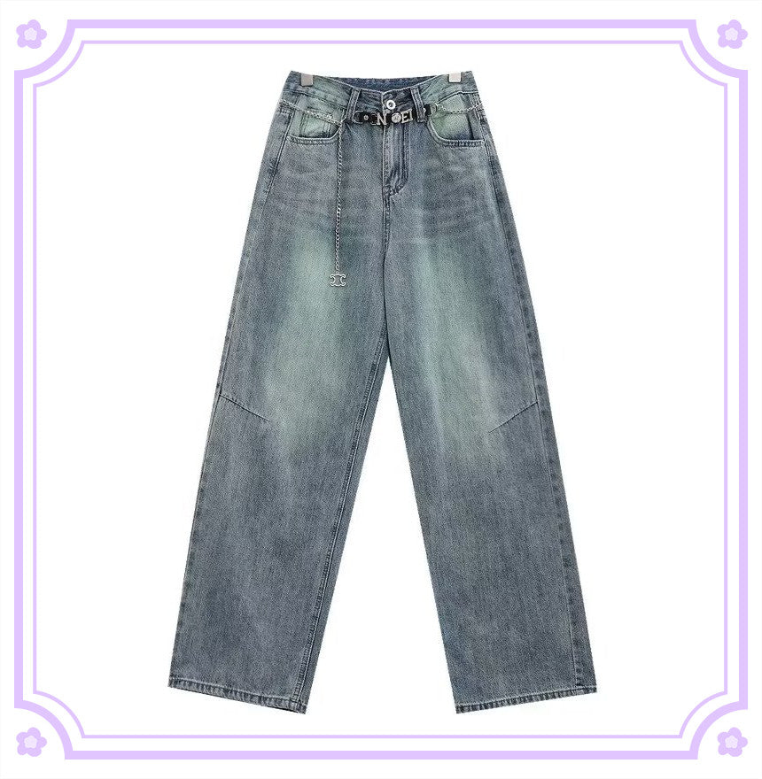 American-style Distressed Heavy Industry Straight Casual Jeans