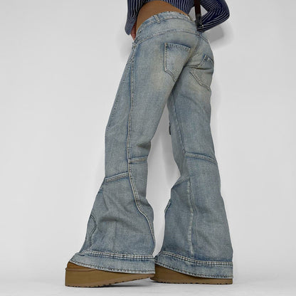 Women's Single-breasted Loose Distressed Split Line Design Jeans