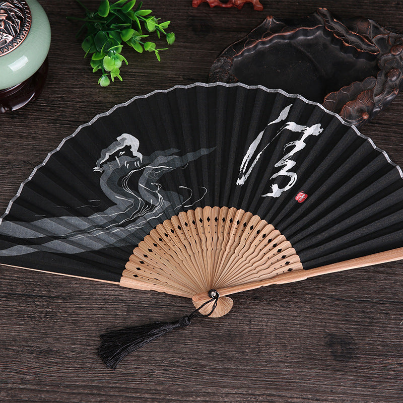 Japanese Style Folding Fan With Bamboo Handle - Amazhona 