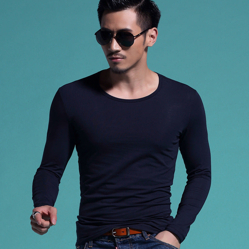 Men's Slim V-neck Bottoming Shirt Solid Color T-shirt - Amazhona 