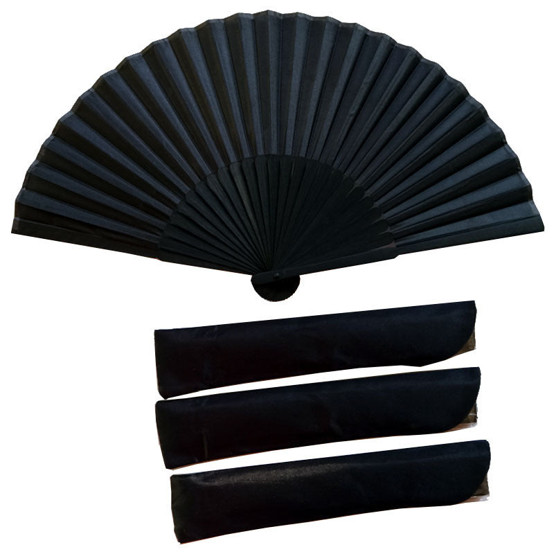 National Style Folding Fan Pure Black Silk Fan - Amazhona 