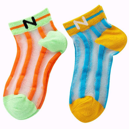 Children's Socks Summer Thin Section Girls Rainbow Vertical Bar Crystal Stockings - Amazhona 