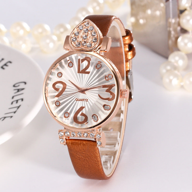 Peach heart rhinestone big number belt female watch - Amazhona 