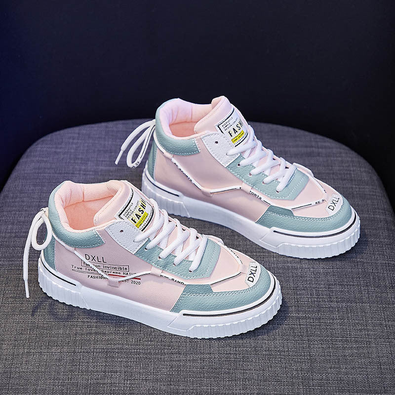 Ins High Top White Shoes Female Spring New Student Running Shoes Female Korean Flat Street Shoes - Amazhona 