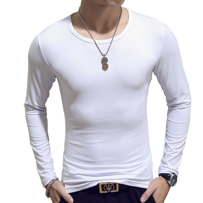 Slim-Fit Solid Color Round Neck Pullover Men's - Amazhona 