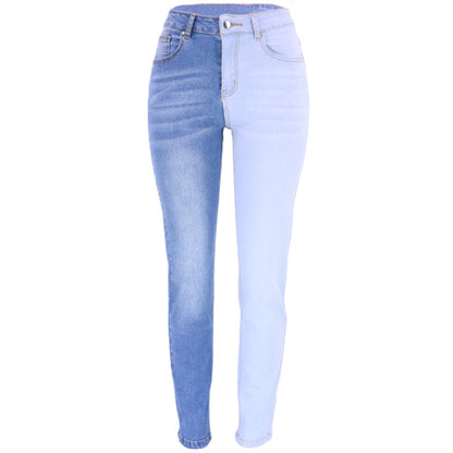 Fashionable Stretch Contrast Color Straight High Waist Jeans For Women