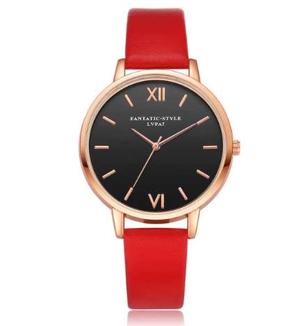 PU leather strap rose gold fashion casual fashion watch ladies black dial watch female models - Amazhona 