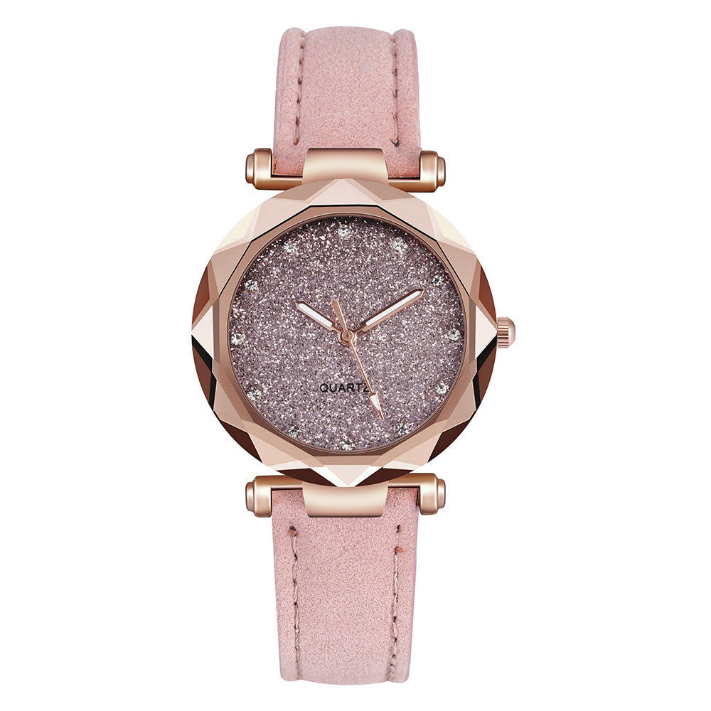 Casual Women Romantic Starry Sky Wrist Watch Leather Rhinestone Designer Ladies Clock - Amazhona 