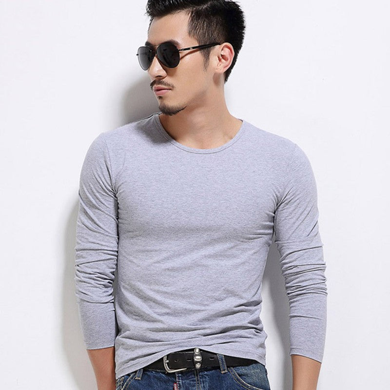 Men's Slim V-neck Bottoming Shirt Solid Color T-shirt - Amazhona 