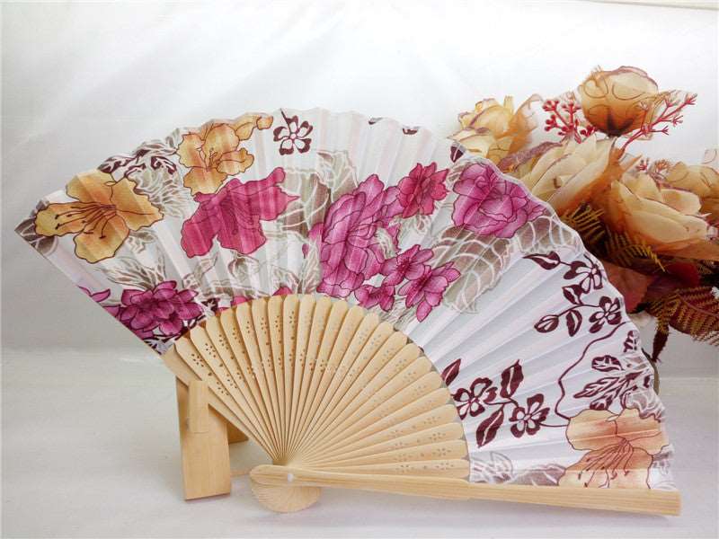 21CM Japanese style bamboo flower silk fan - Amazhona 