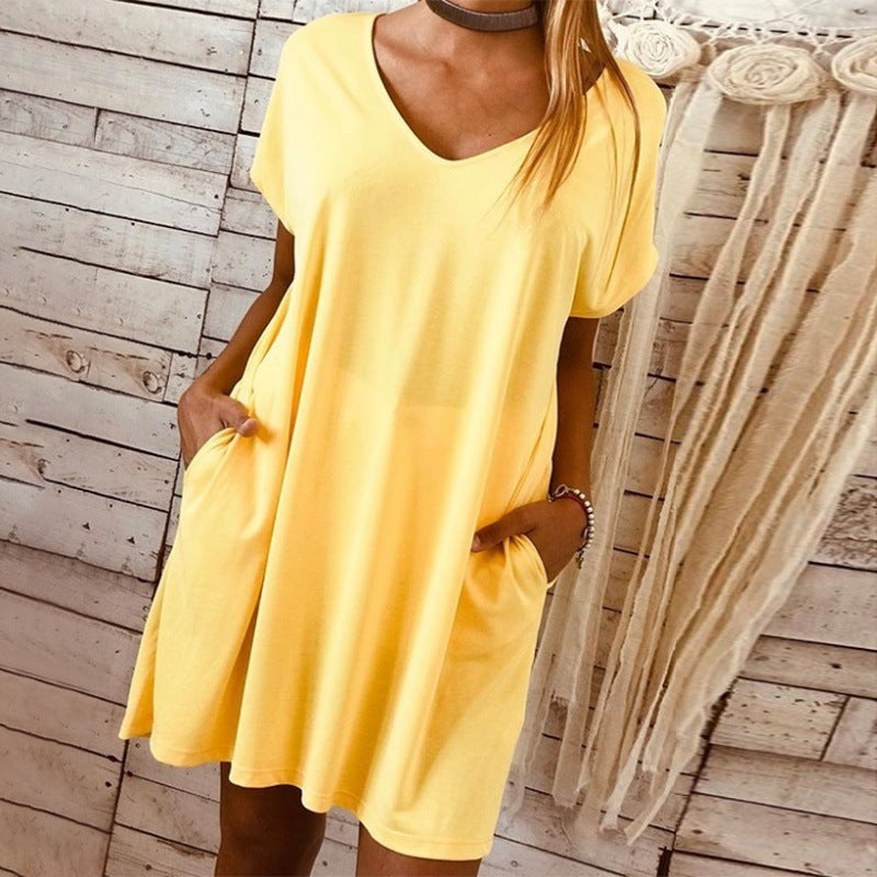 Short sleeve large solid dress - Amazhona 