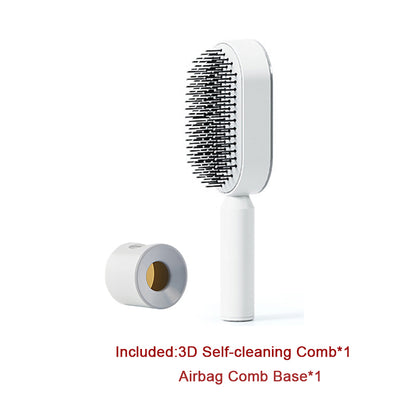 Self Cleaning Hair Brush For Women One-key Cleaning Hair Loss Airbag Massage Scalp Comb Anti-Static Hairbrush - Amazhona 