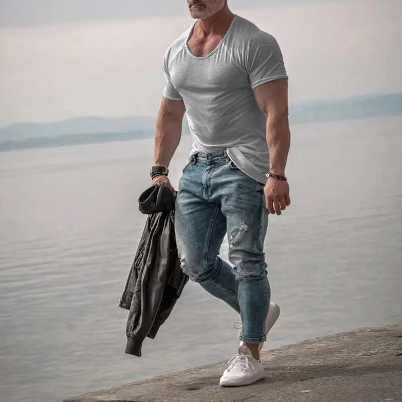 New Muscle Fitness Short Sleeve T-Shirt Men's Casual Sports - Amazhona 