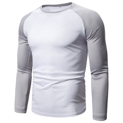 Men's Color-block Long-sleeved Top With Stitching Round Neck - Amazhona 