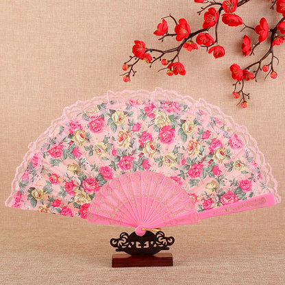 Lady Chinoiserie Lace Dance Fan Color Pole - Amazhona 