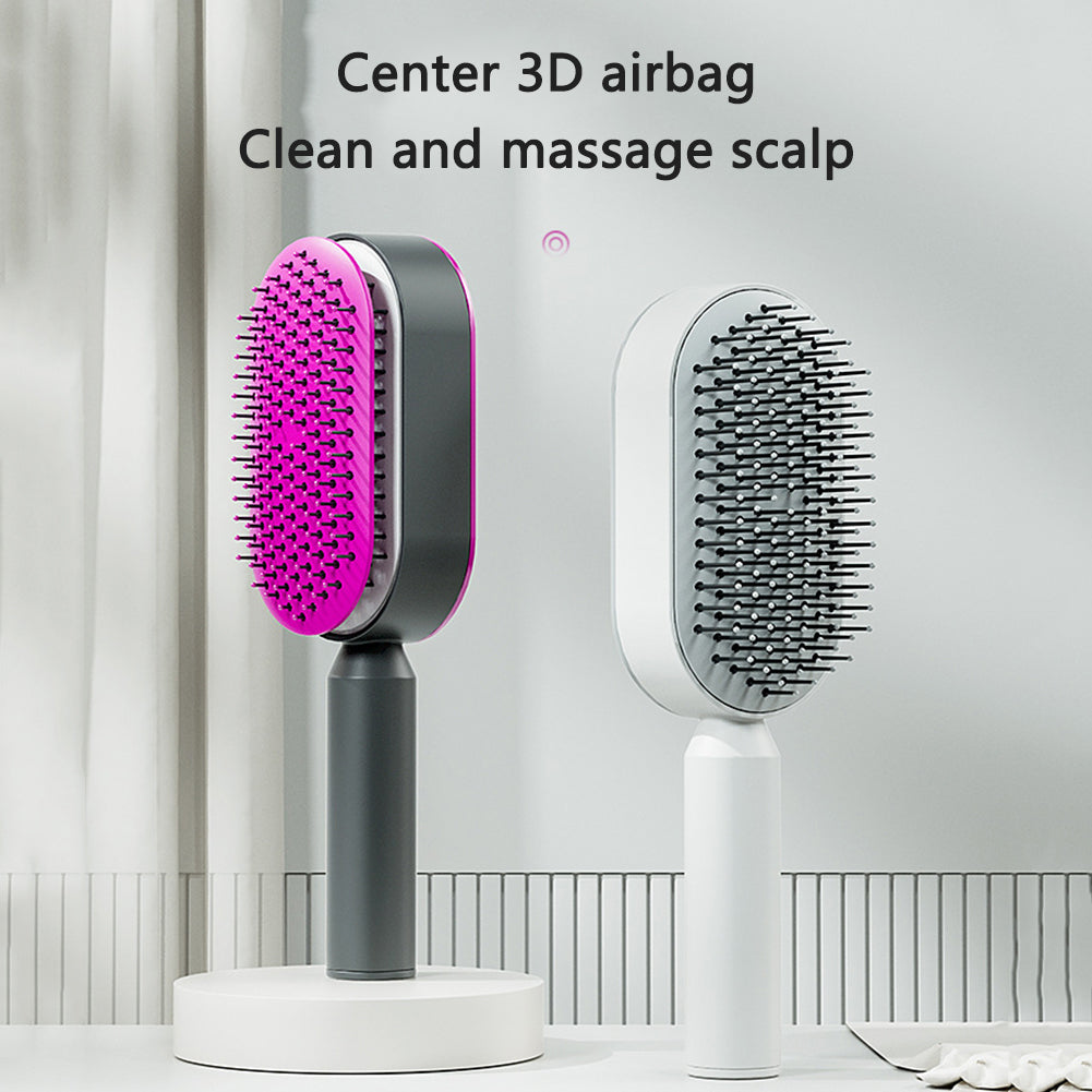 Self Cleaning Hair Brush For Women One-key Cleaning Hair Loss Airbag Massage Scalp Comb Anti-Static Hairbrush - Amazhona 