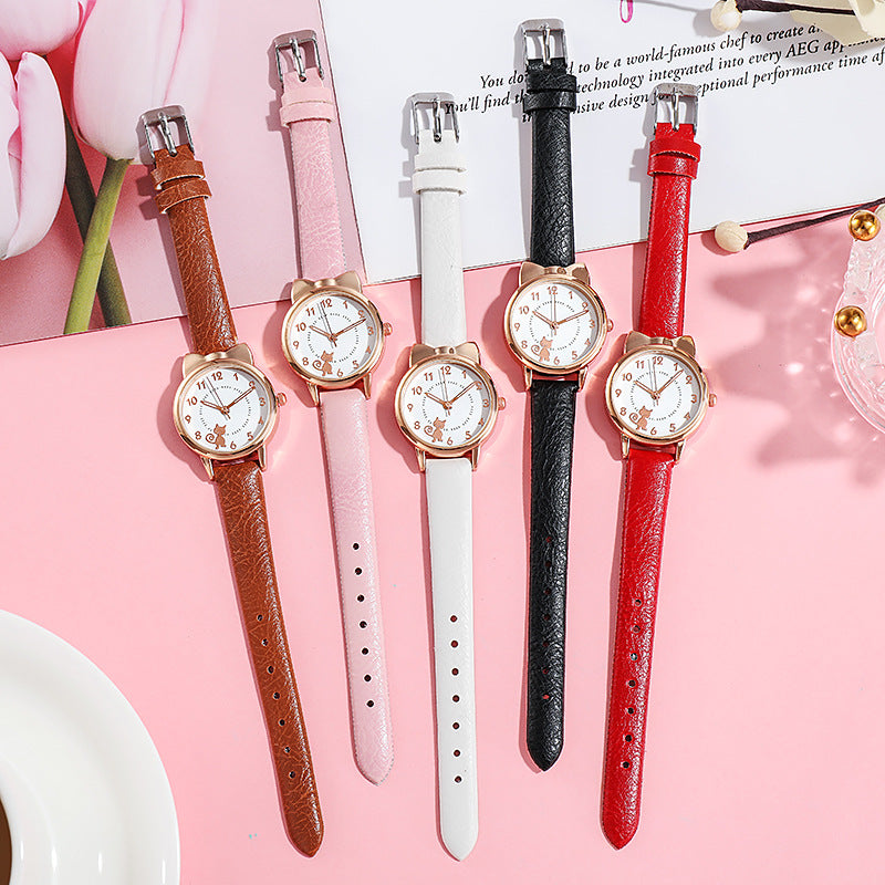 Personality Cute Kawai Cat Net Red Luminous Student Watch Female Quartz Watch - Amazhona 