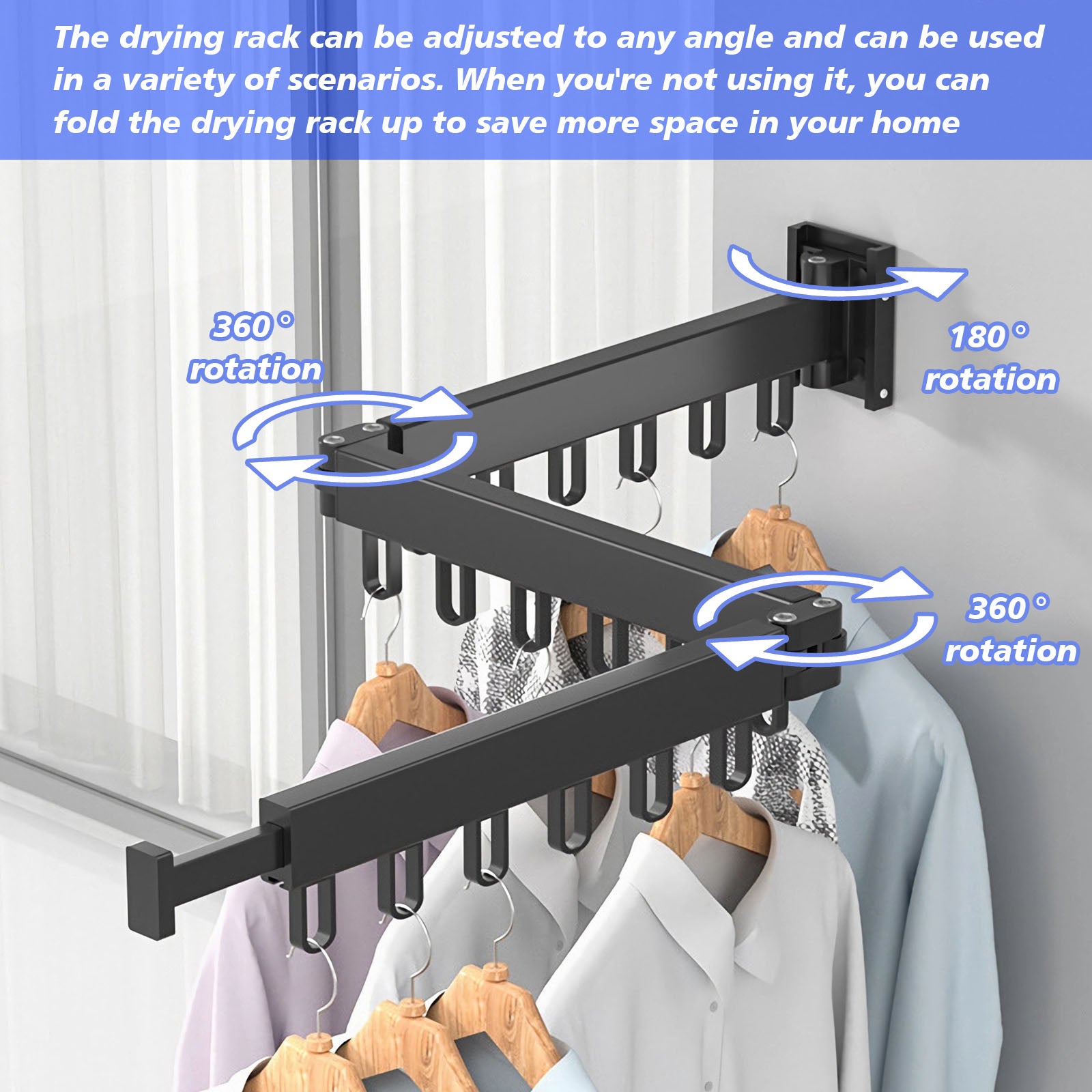 Drying Rack Clothing Wall Mounted, Clothes Drying Rack, Retractable Clothesline Indoor, Laundry Room Organization, Space-Saver, Collapsible Clothes Hanging Rack - Amazhona 