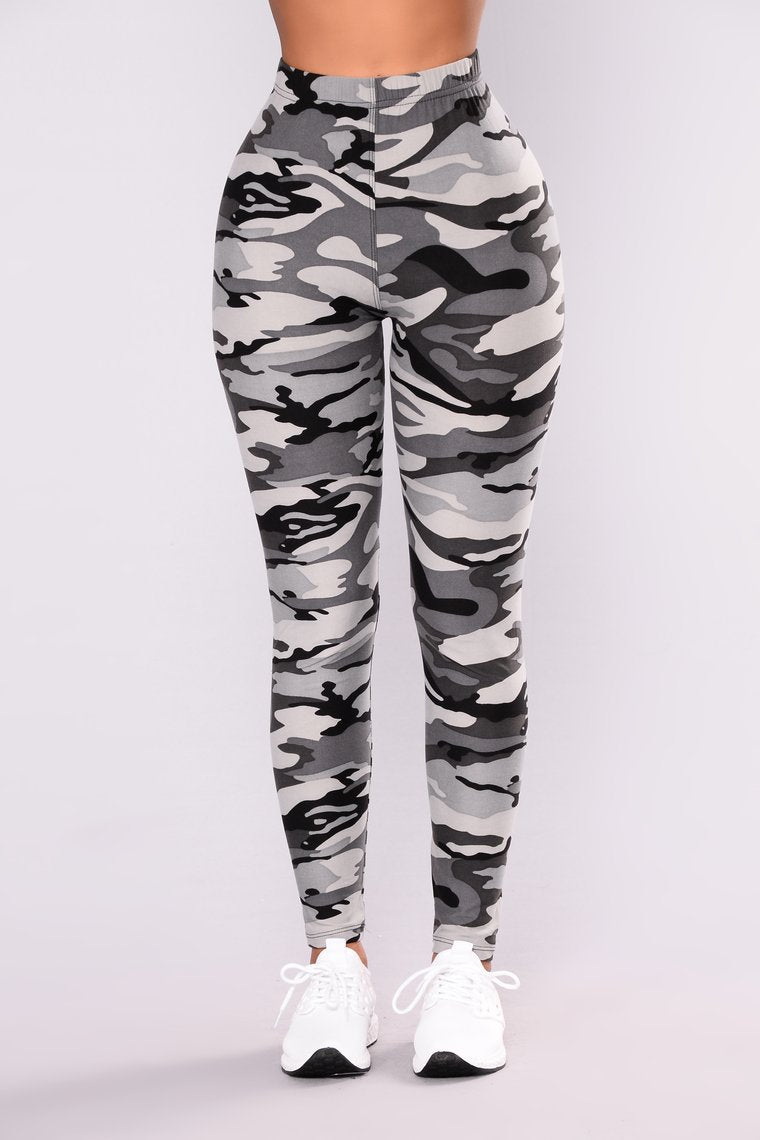 Camouflage Printed Grey Casual Legging Pants - Amazhona 