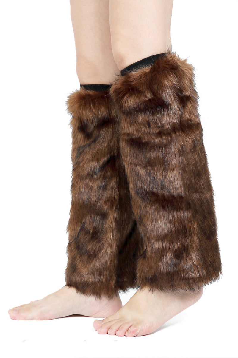 Faux Fur Foot Cover Plush Shoe Cover Leg Cover Plush Knee Pad Socks - Amazhona 